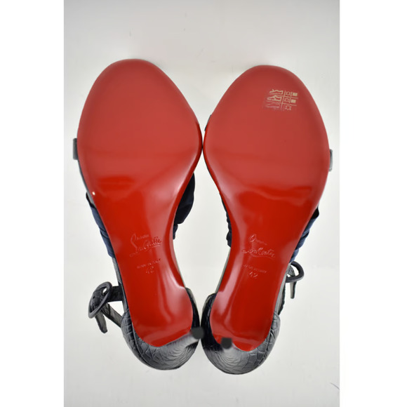 Christian Louboutin Ruban 100 Blue Croc Satin Ankle Strap Sandal Heel Pump 42 - Picture 9 of 9